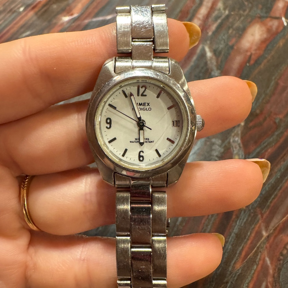 Timex Women's Silver and White Watch